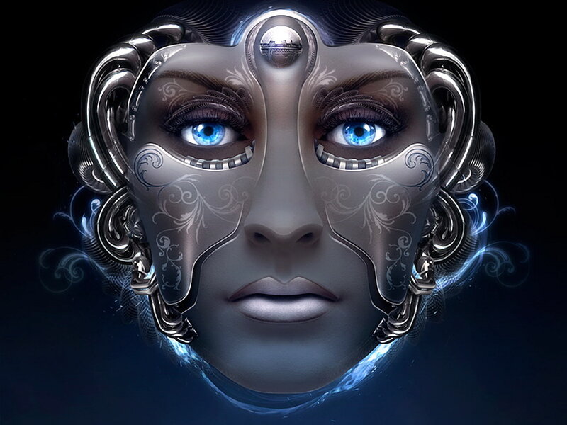 cybernetic woman with blue eyes