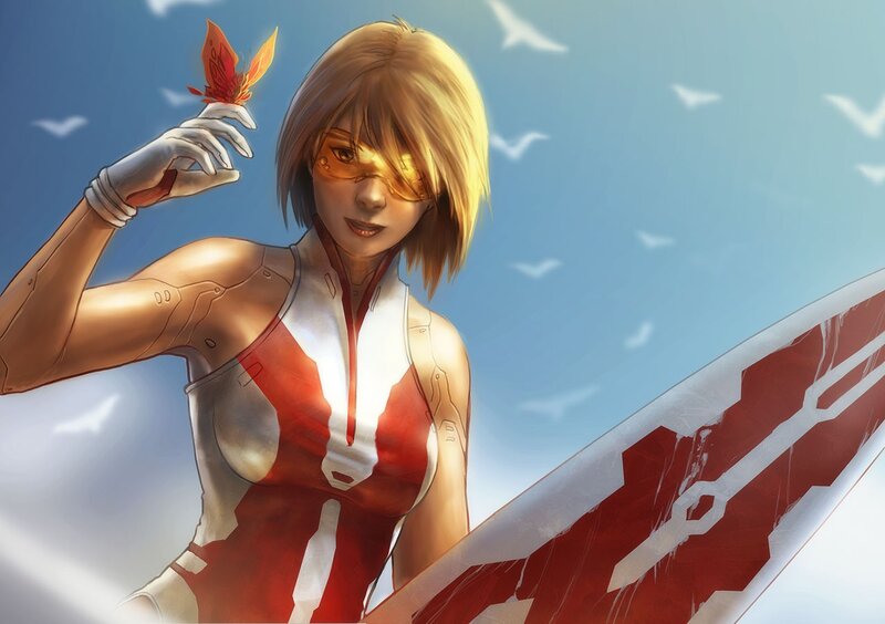 cybernetic woman with butterfly