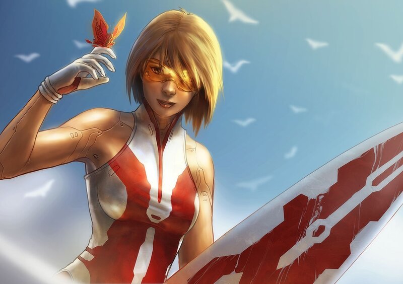 cybernetic woman with butterfly