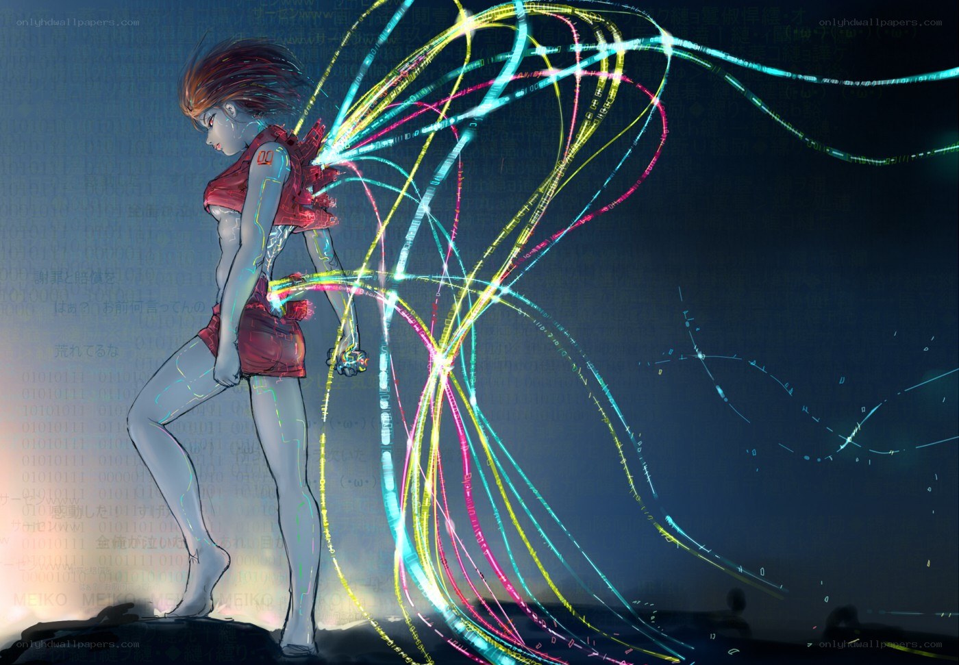 cybernetic woman with data streams