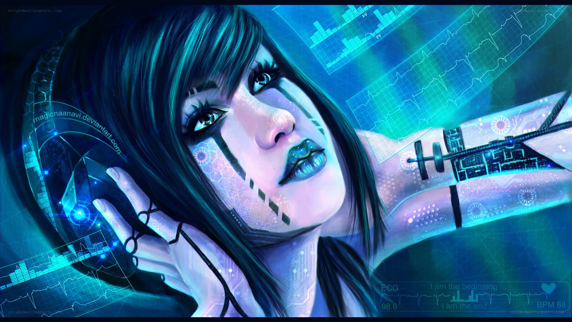 cybernetic woman with digital interface