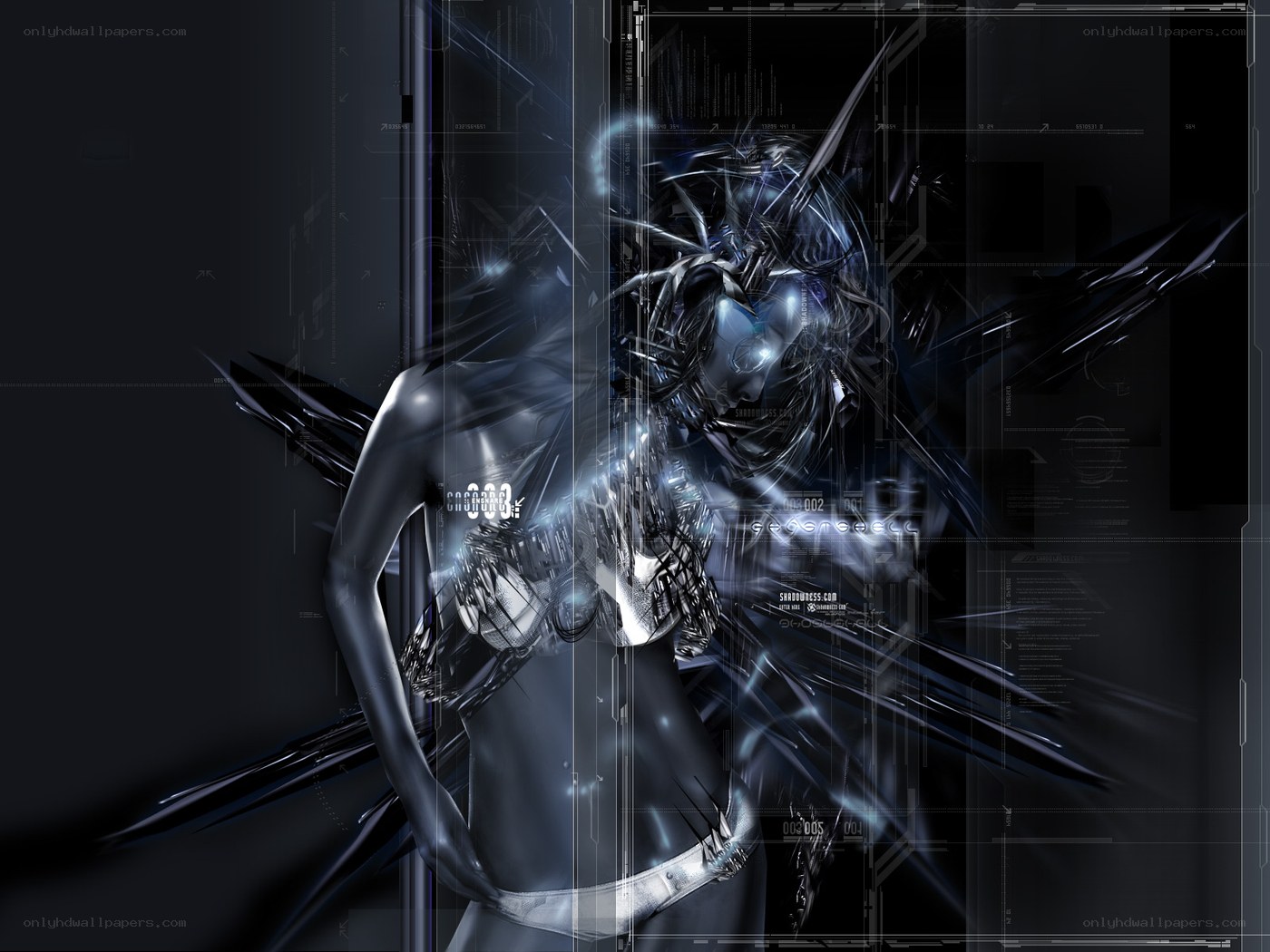 cybernetic woman with digital overlay