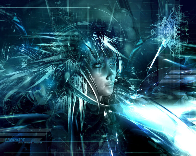 cybernetic woman with glowing blue light
