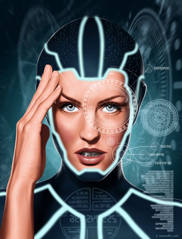 cybernetic woman with glowing circuits