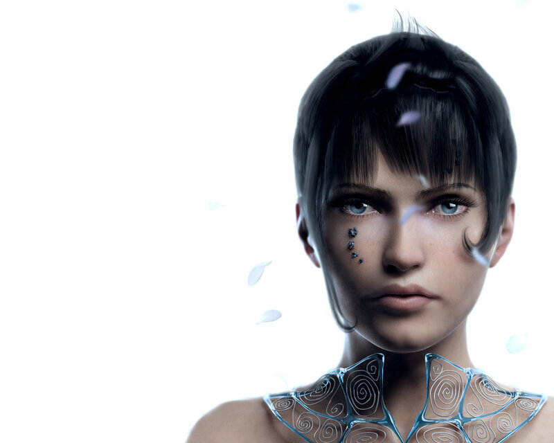 cybernetic woman with glowing collar