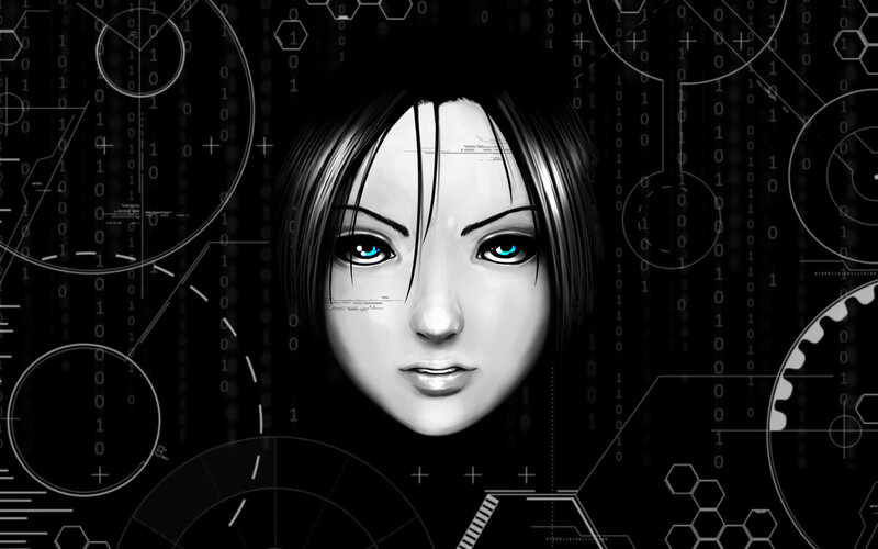 cybernetic woman with glowing eyes