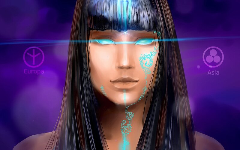 cybernetic woman with glowing eyes