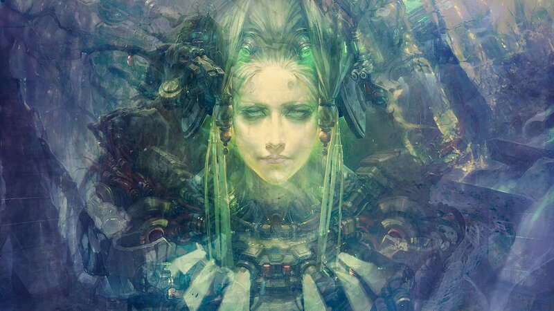 cybernetic woman with glowing eyes