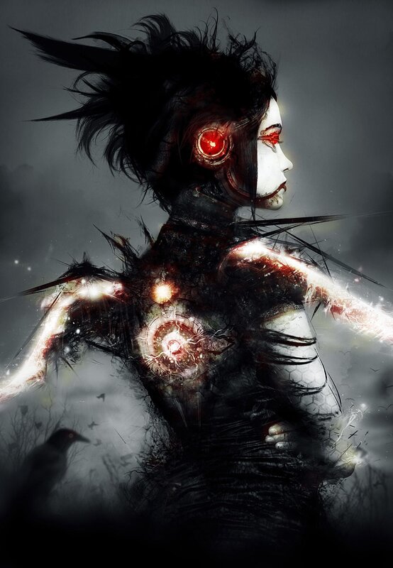 cybernetic woman with glowing eyes