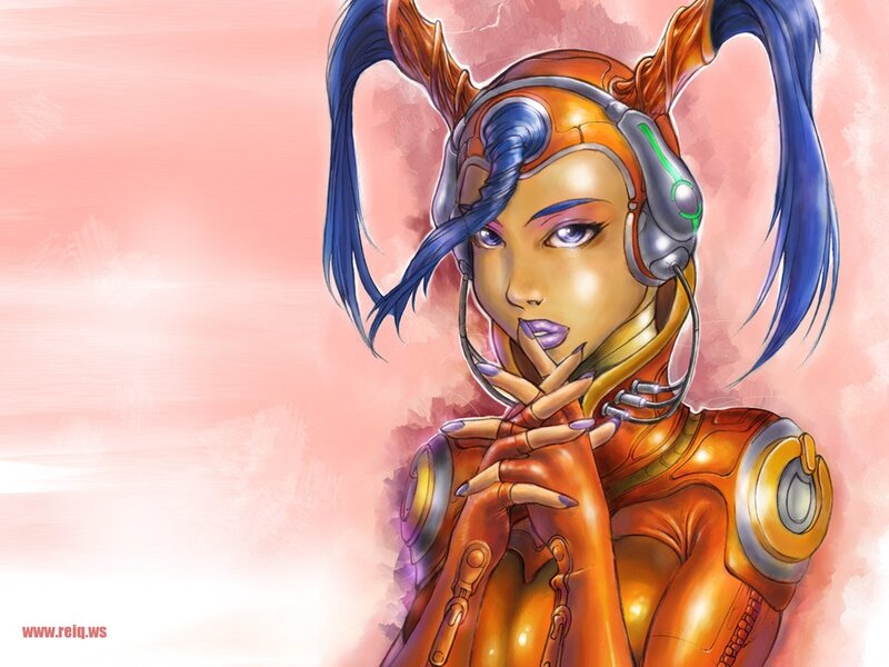 cybernetic woman with headphones