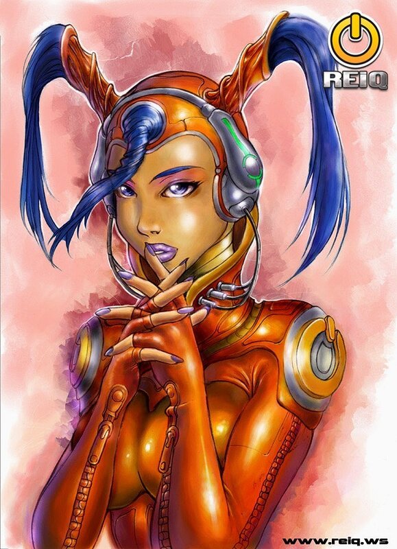 cybernetic woman with headphones