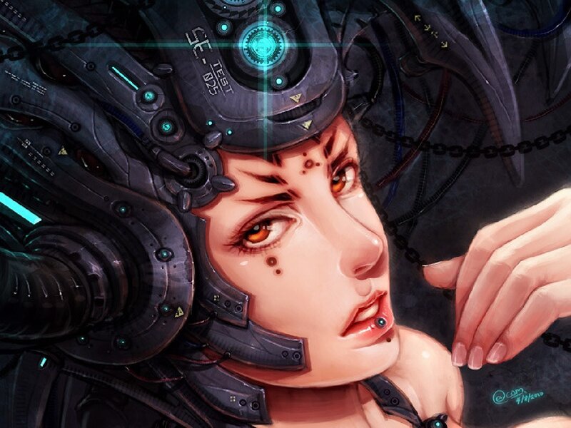 cybernetic woman with implants