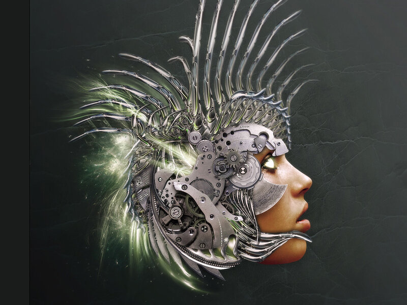 cybernetic woman with mechanical head