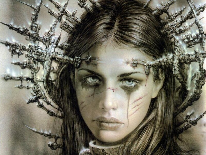 cybernetic woman with mechanical headgear