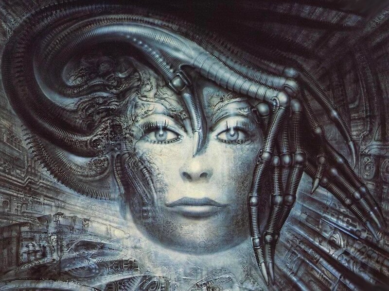 cybernetic woman with mechanical tendrils