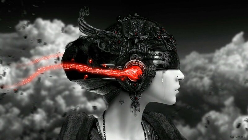 cybernetic woman with red energy