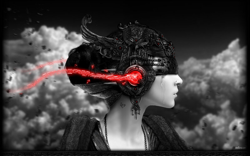 cybernetic woman with red light