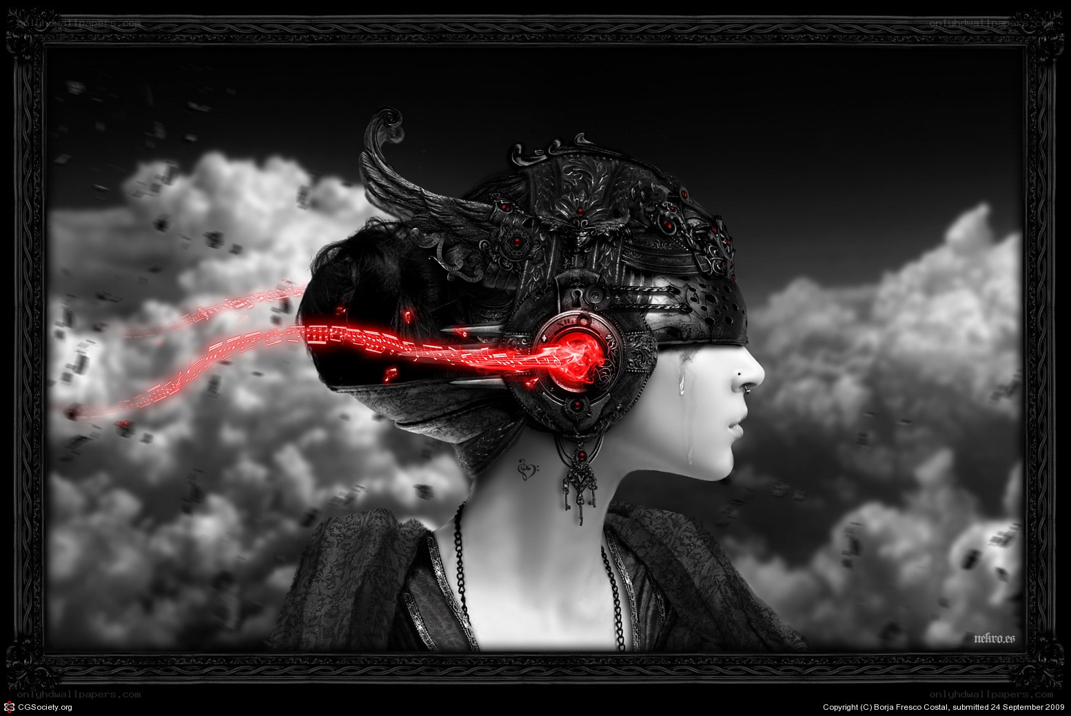 cybernetic woman with red light
