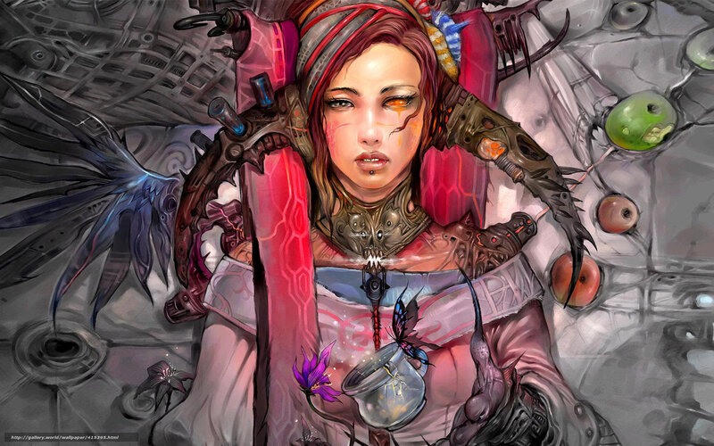 Cybernetic Woman with Wings — Red, Dramatic, Digital Art