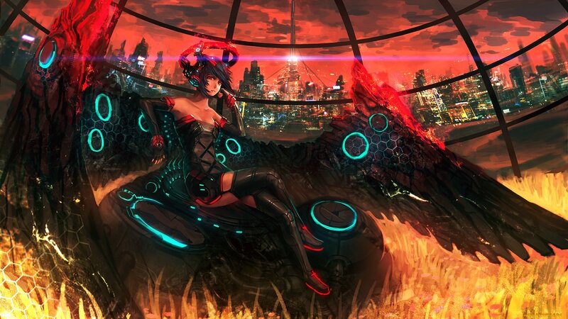 Cybernetic Woman with Wings — Red