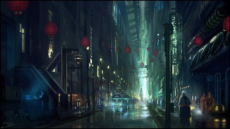 cyberpunk alley at night