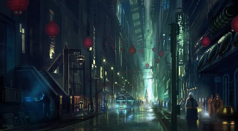 cyberpunk alley at night