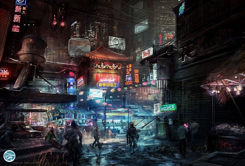 Cyberpunk Alleyway — Black