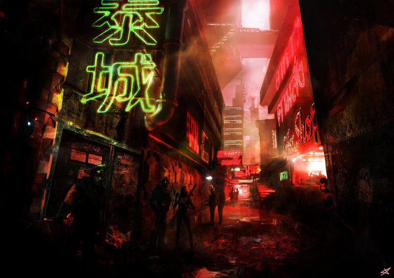 cyberpunk alleyway scene