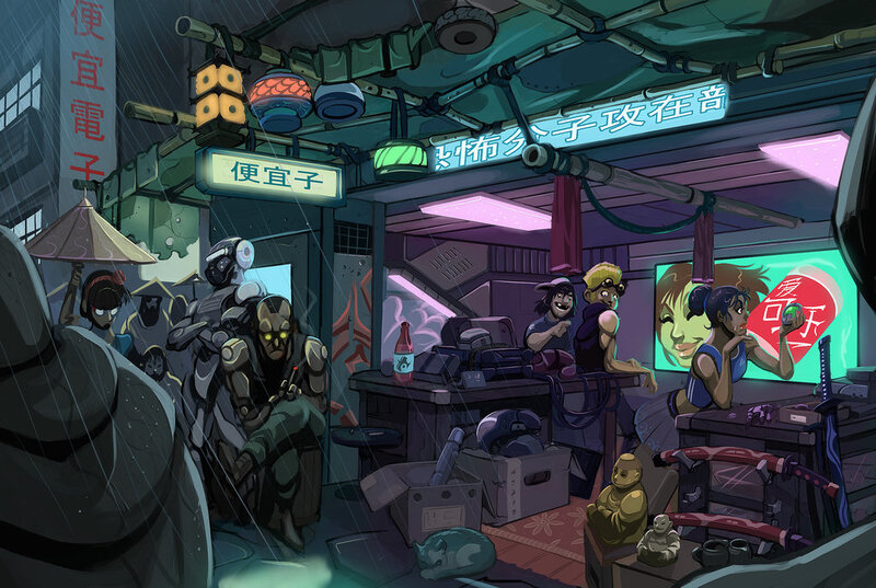 cyberpunk alleyway scene