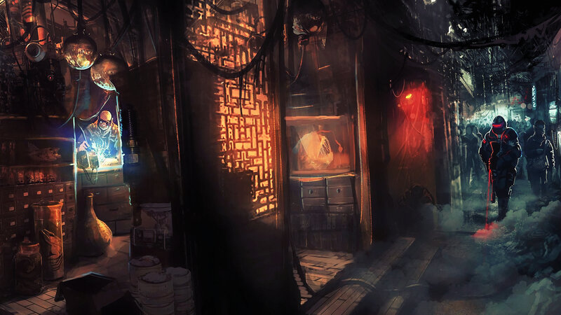 Cyberpunk Alleyway Scene — Black, Dark