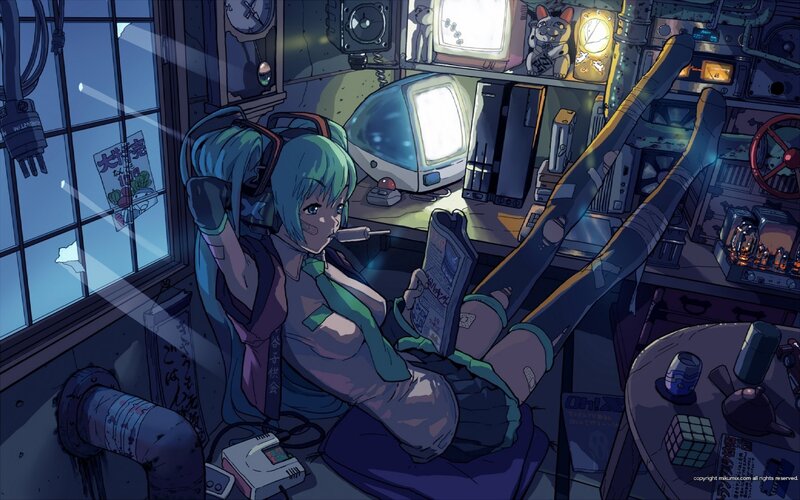 cyberpunk anime girl reading