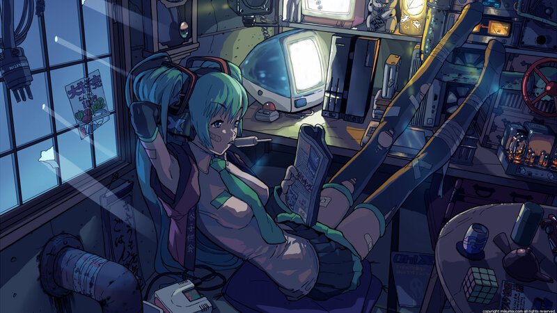 cyberpunk anime girl reading