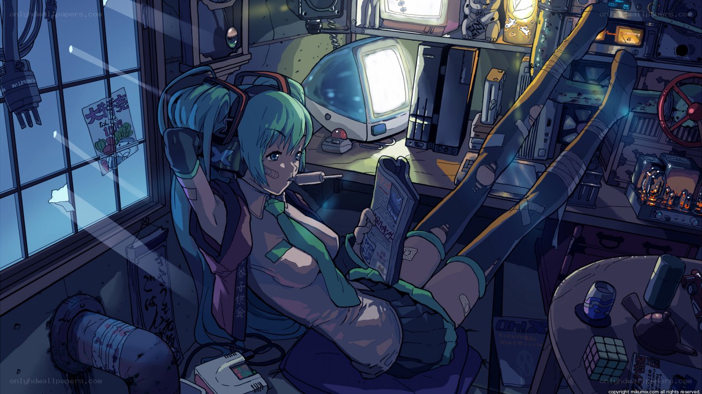 cyberpunk anime girl reading