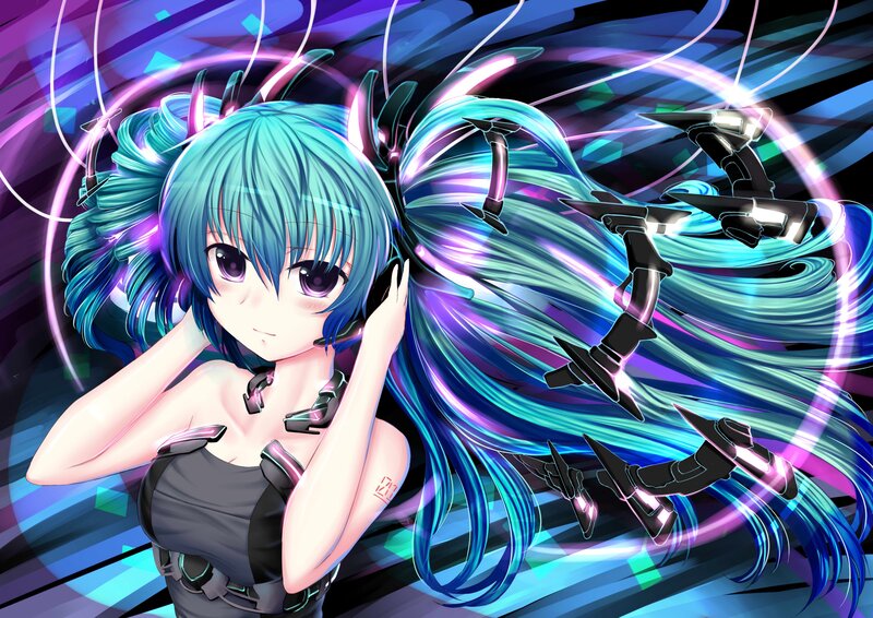 cyberpunk anime girl with glowing hair
