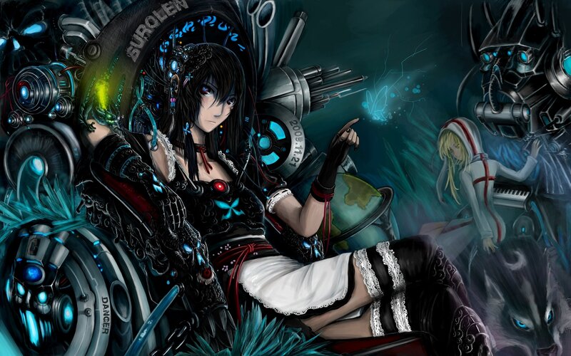 cyberpunk anime girl with mechs