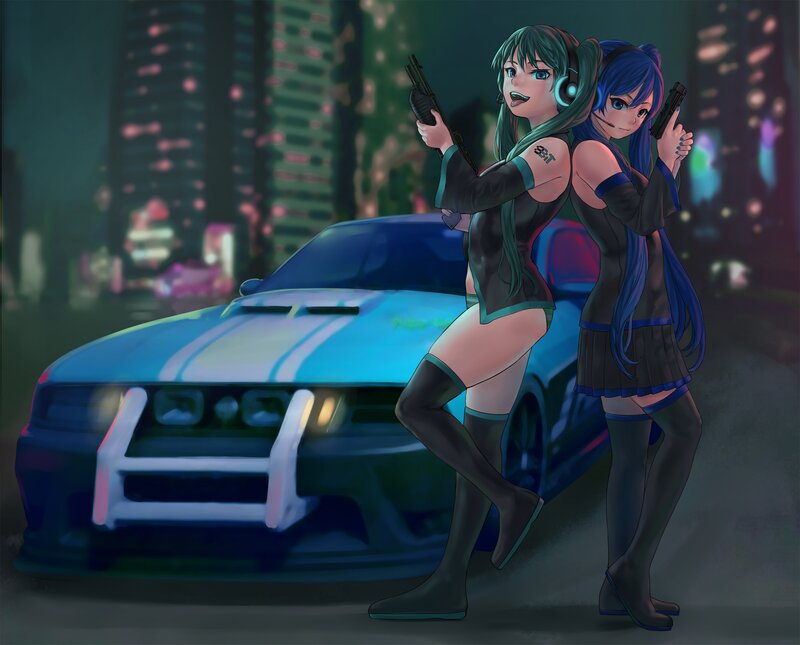 cyberpunk anime girls with guns