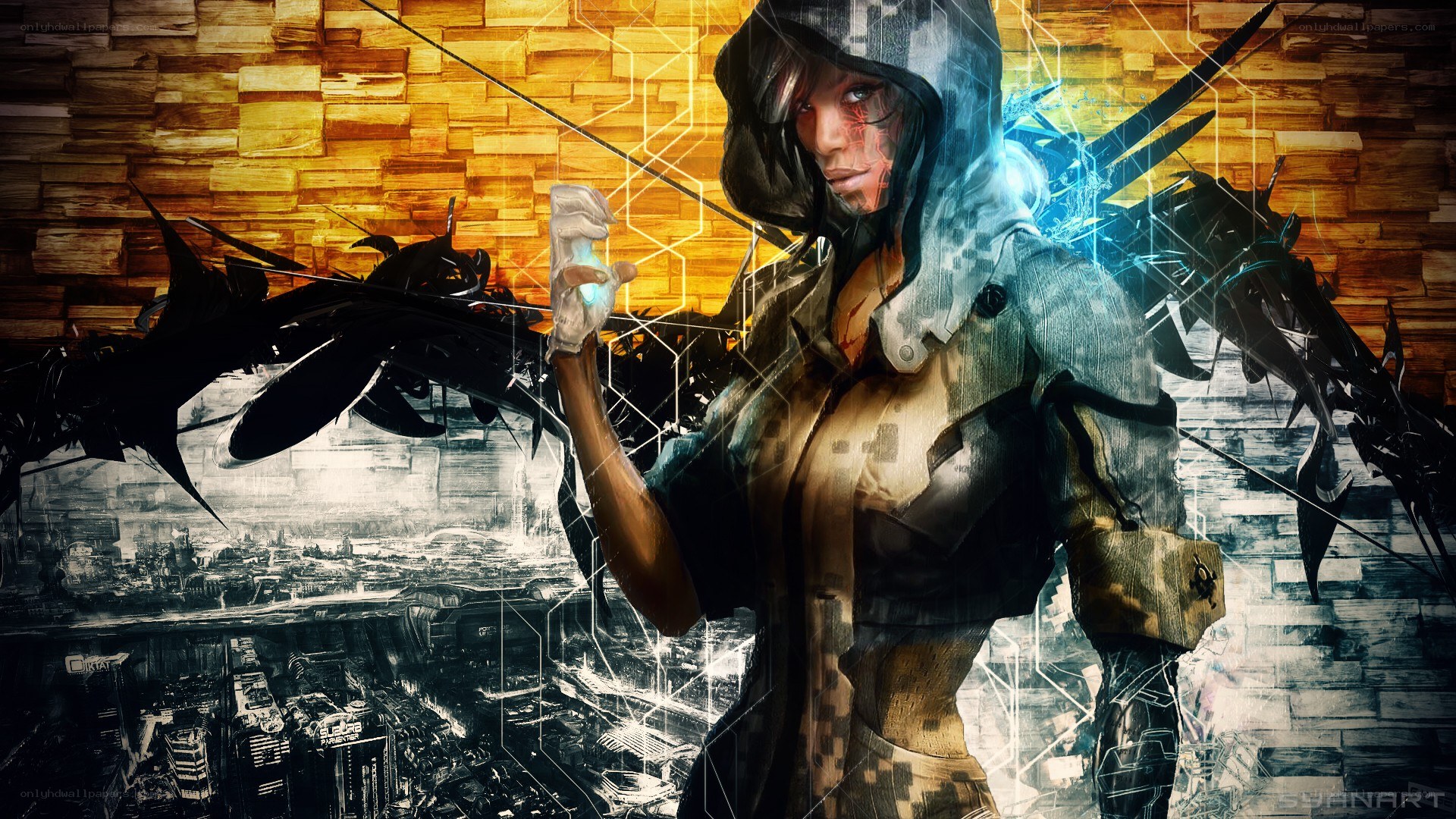 cyberpunk assassin with glowing weapon