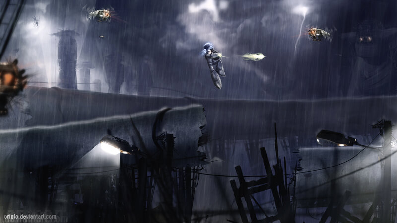 cyberpunk battle in the rain