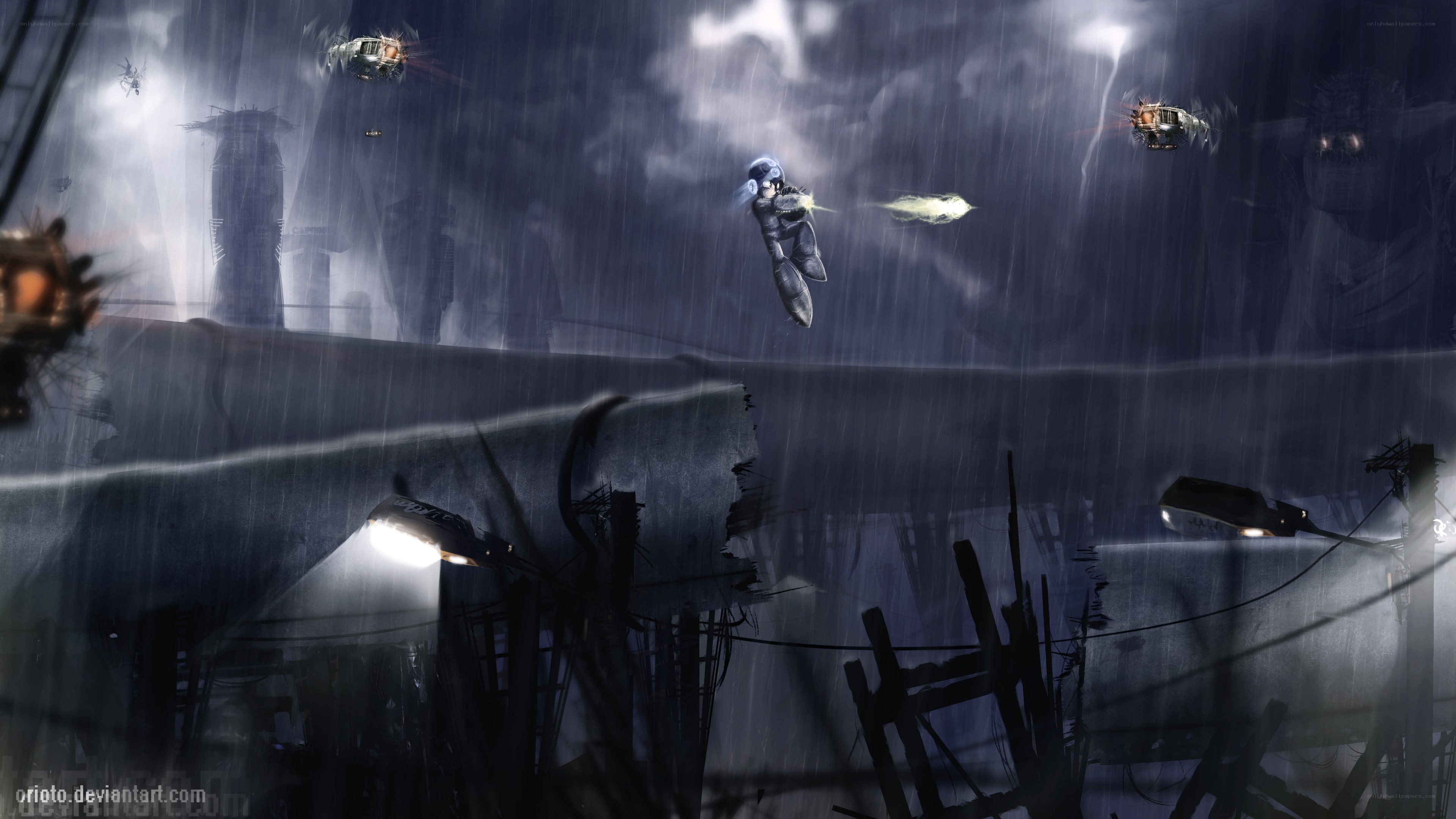 cyberpunk battle in the rain