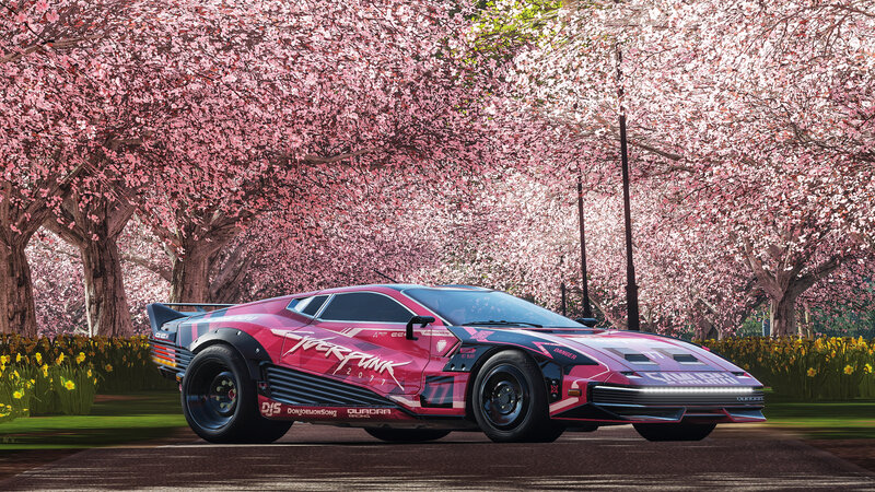 Cyberpunk Car in Cherry Blossoms