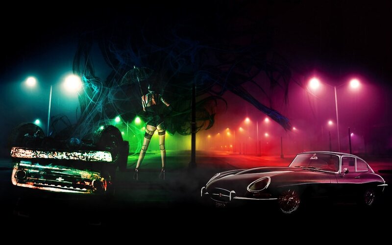 cyberpunk car scene at night