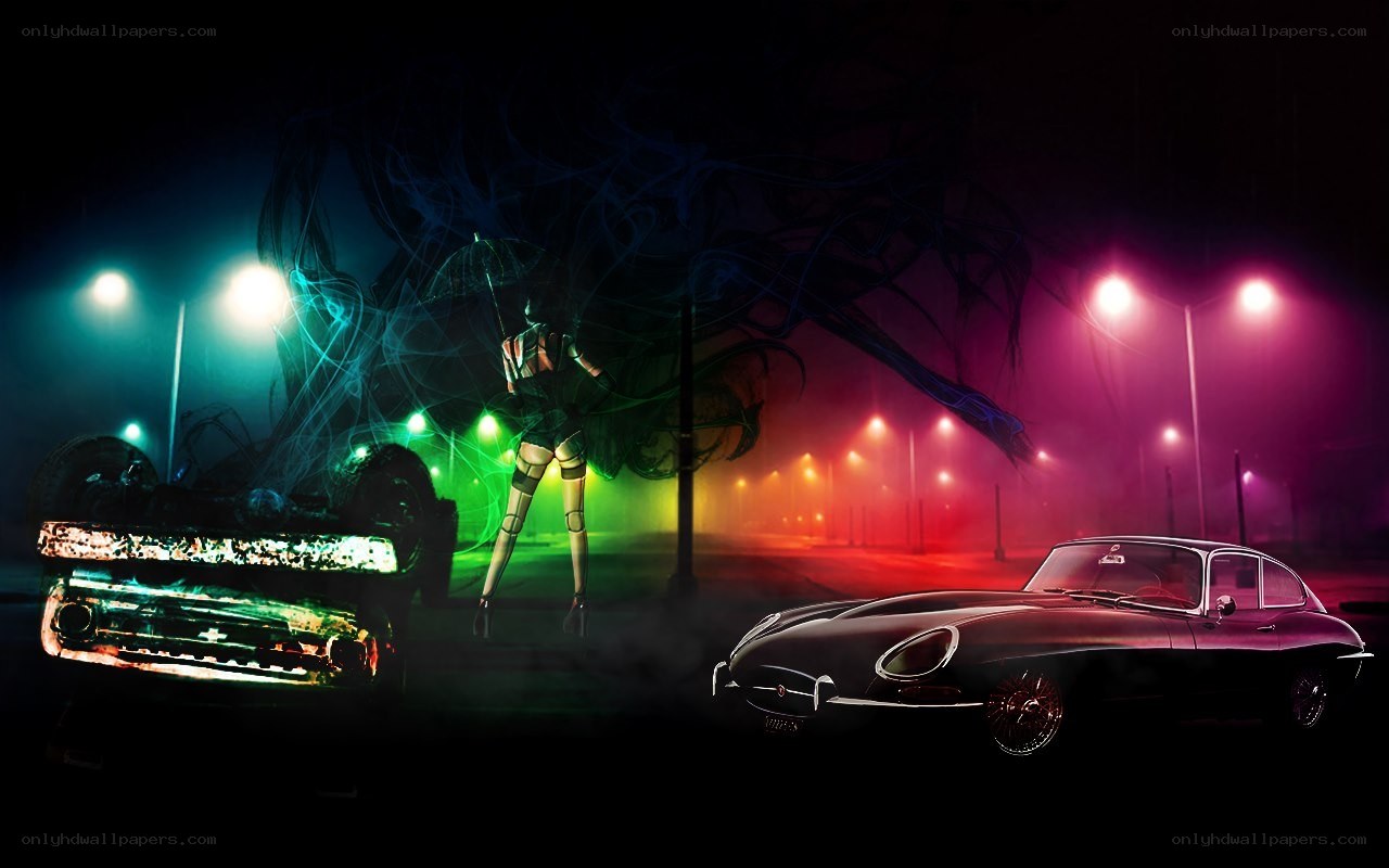 cyberpunk car scene at night