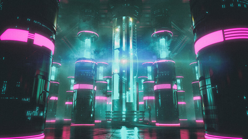 Cyberpunk Chamber with Pillars
