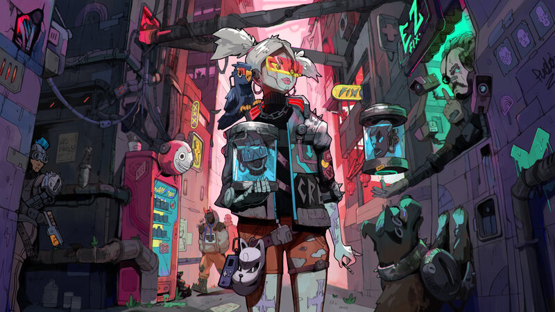 Cyberpunk Character in Alley — Purple, Dystopian