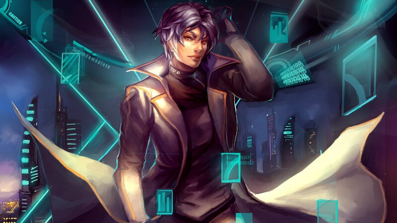 cyberpunk character in futuristic city