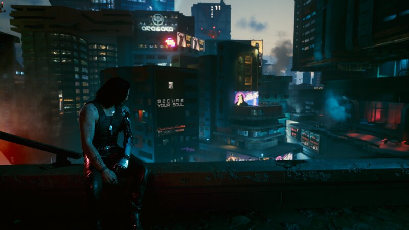 Cyberpunk Character on Rooftop — Blue