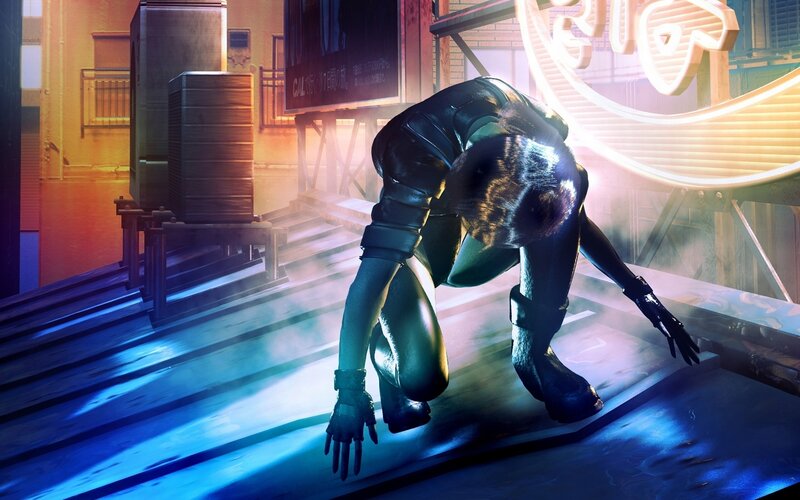 cyberpunk character on rooftop