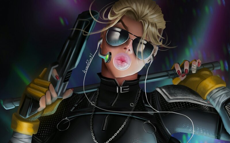 cyberpunk character with gun