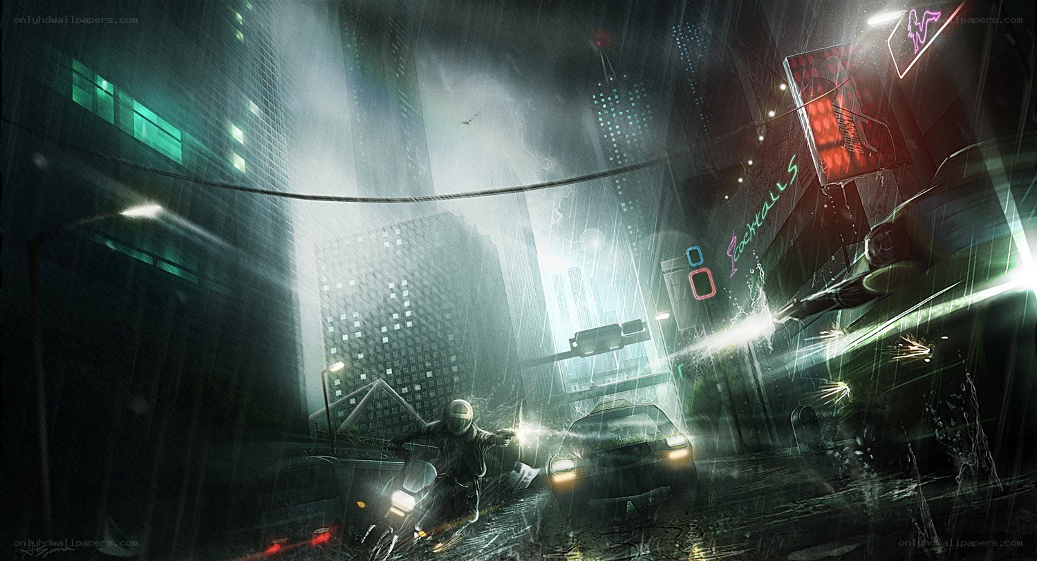 Cyberpunk city at night