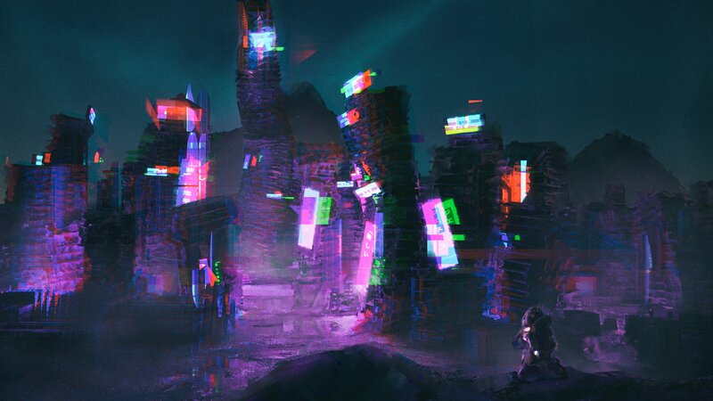 Cyberpunk City Ruins — Purple